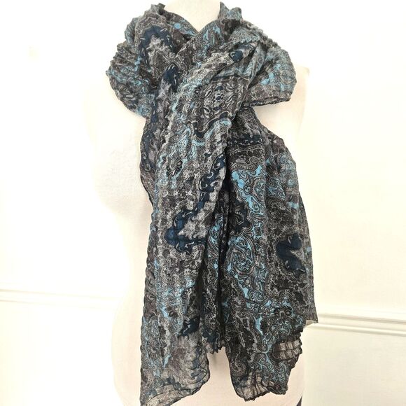 VAN HEUSEN Blue Gray Multicolored Classic Paisley Scarf Large 38" x 77" - Picture 7 of 11